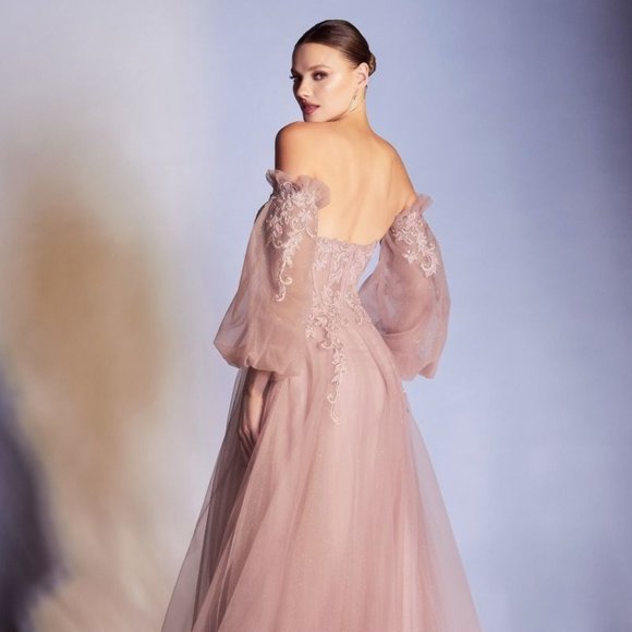 NEW LONG OFF THE SHOULDERS STRAPLESS TULLE DRESS REMOVABLE SLEEVES AND ZIP CD948 - Picture 5 of 10